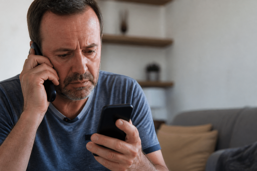 Personne raccrochant telephone suspect affichant numero entrant