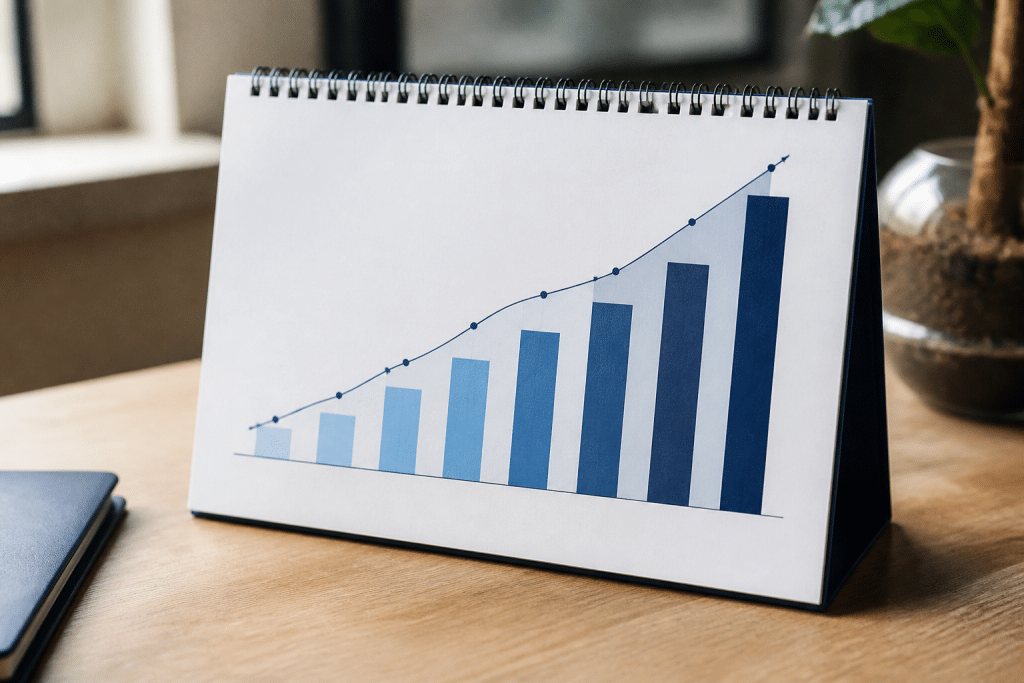 Graphique calendrier affichant progression revenus annuels entreprise