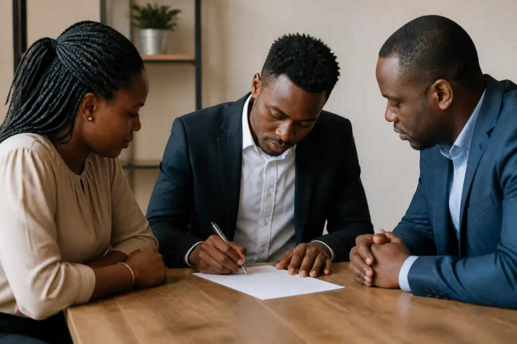 Entrepreneur signe accord juridique avec associes